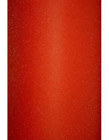 Dekorační papír, barevný, z jedné strany brokátový samolepicí 150g červený 10A4