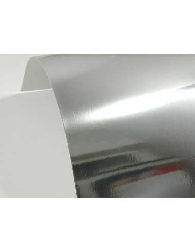 Dekorační papír, barevný, jednostranně lesklý Mirror 300g Lustro Silver stříbrný pak. 10A5