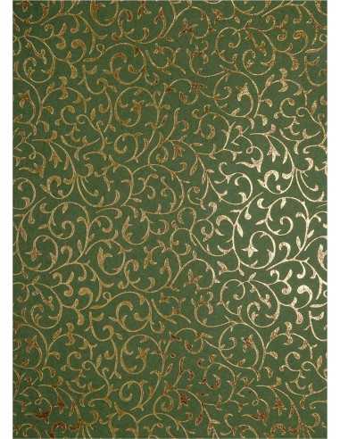 Dekorační papír zelený - zlatá krajka 18x25 5ks.