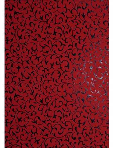 Dekorační papír červený - černá krajka 18x25 5ks.