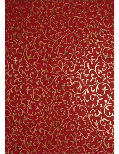 Dekorační papír červený - zlatá krajka 18x25 5ks.