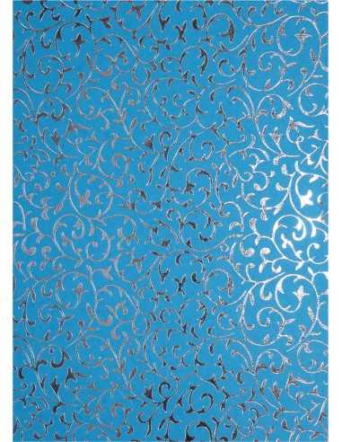 Dekorační papír světle modrý - stříbrná krajka 18x25 5ks.