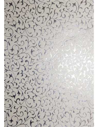 Perleťový metalizovaný dekorativní papír ecru - stříbrná krajka 18x25 5ks.