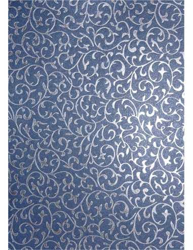 Perleťový metalizovaný dekorativní papír tmavý modrý - stříbrná krajka 18x25 5ks.