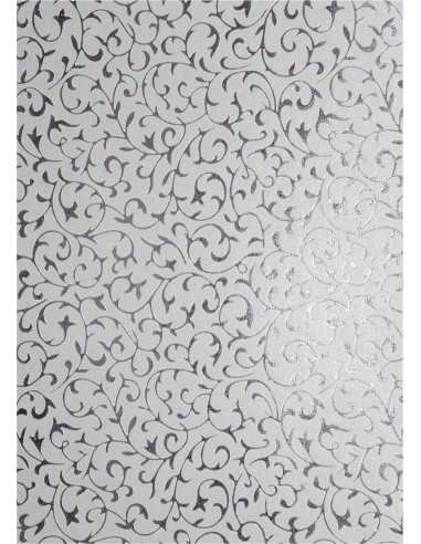 Perleťový metalizovaný dekorativní papír bílý - stříbrná krajka 18x25 5ks.