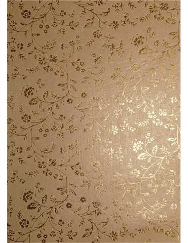 Perleťový metalizovaný dekorativní papír zlatý - zlaté květy 18x25 5ks.