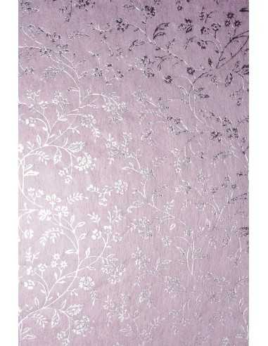 Dekorační papír podąívka světle růľový - stříbrné květy 19x29 5ks.