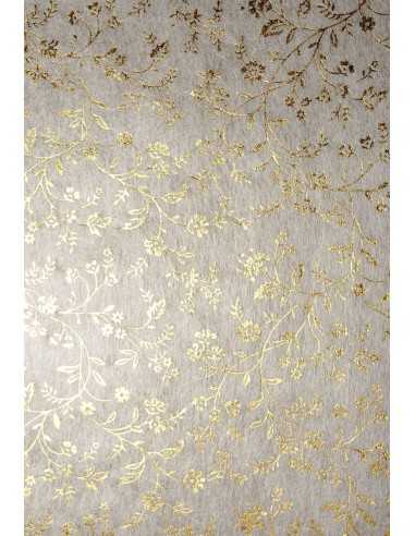 Dekorační papír podąívka ecru - zlaté květy 19x29 5ks.