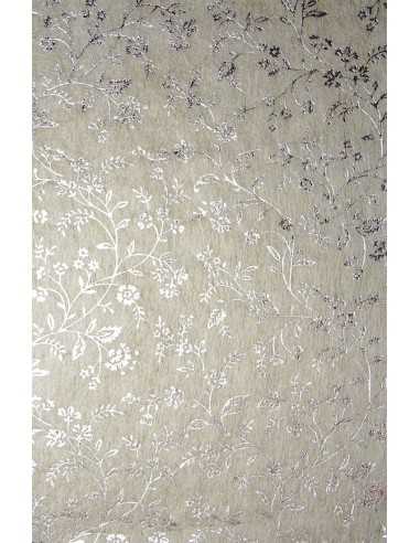 Netkaná textilie Ecru - Stříbrné květy 19x29 Balení 5 kusů