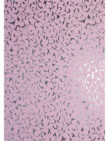 Dekorační papír růžový - stříbrná krajka 56x76cm