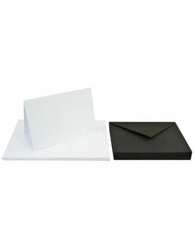 Sestava hladký Dekorační papír Arena 250g bílý s rýhami + obálka C6 Nero černá 25ks.