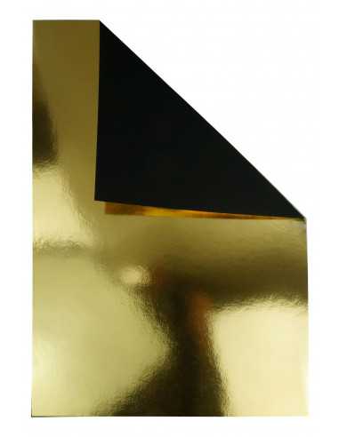 Dekorační papír, barevný, jednostranně lesklý Mirror 260g Gold zlatý / černý B63 pak. 10A4