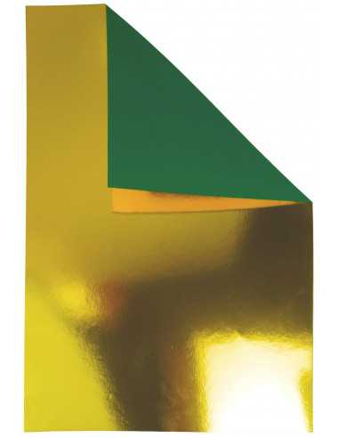 Dekorační papír, barevný, jednostranně lesklý Mirror 260g Gold zlatý / zelený B71 pak. 10A4