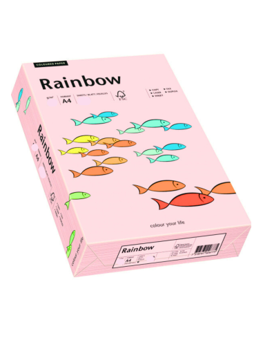 Papier ozdobny gładki kolorowy Rainbow 80g R54 jasny różowy pak. 500A4